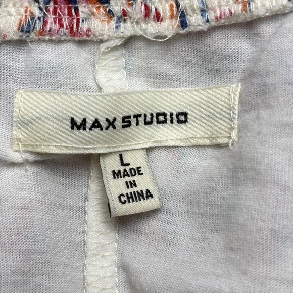 Max Studio Floral Smocked Midi Skirt Cream Red Blue Boho Sz L - Picture 5 of 6